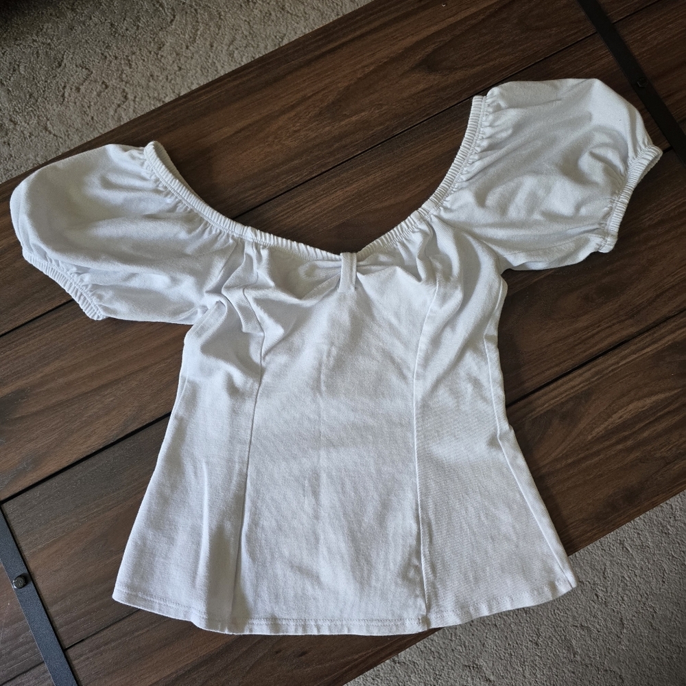 Vixen by Micheline Pitt Powder Puff Top XS Off Shoulder Puff Sleeve Pinup Retro
